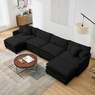 2 pieces of Black Modular Sectional Sofa, Oversized 