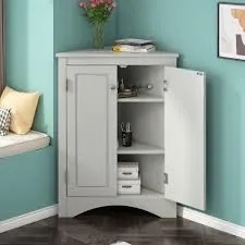 Bathroom Storage Cabinet, Corner Floor Cabinet with 2 Doors