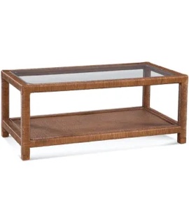 Ethan Allen rectangular glass top table with bottom shelf  