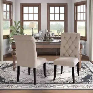 set of 2 beige dining table chair