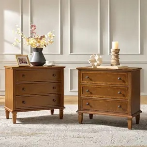 Gurinder 28.3'' W Transitional 3-Drawer Nightstand with Built-In Outlet and Solid Wood Legs Set of 2
