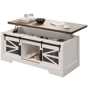Farmhouse Lift Top Coffee Table With Sliding Barn Door, Storage Coffee Table With Hidden Storage Compartment