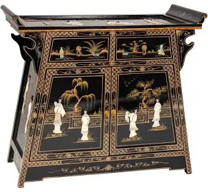 Red Lantern Black Lacquer Altar Royal Ladies Cabinet, Small