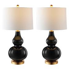 SAFAVIEH Lighting Collection Karlen Modern Contemporary Cream/ Gold Leaf Double Gourd 29-inch Bedroom Living Room Home Office Desk Nightstand Table Lamp Set of 2 (LED Bulbs Included)