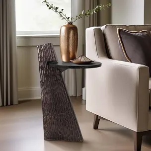 Leon Bronze 26-inch Accent Table, Aluminum, Marble, Wood Craftsmanship In Chic Colors