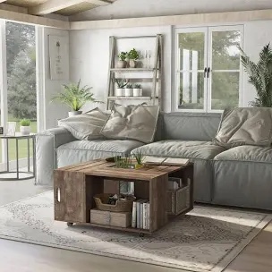 Square Rustic Wood Coffee Table With X 