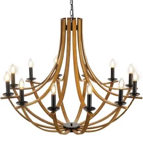 Farmhouse 12-Light Large Metal Wooden Chandelier Light Fixture