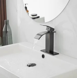 Modern Waterfall Single Hole Bathroom Sink Faucet, Solid Brass Body, Pop-Up Drain and Supply Lines Included