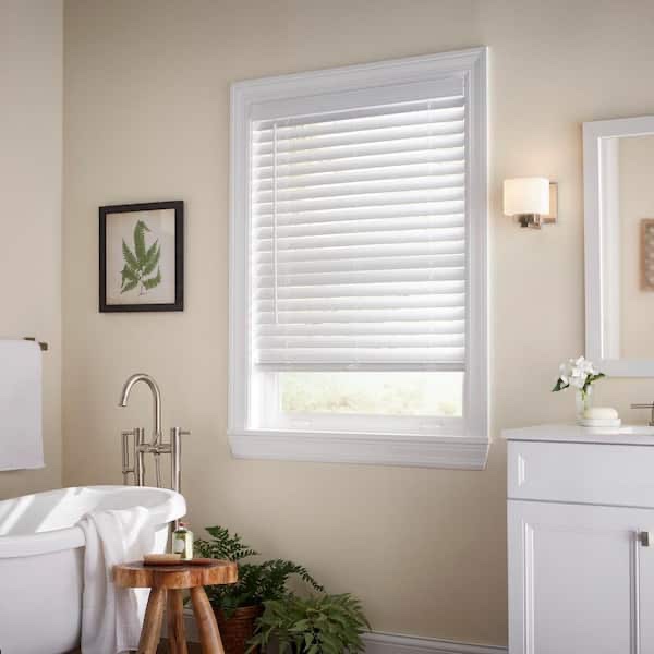 Norman White Cordless Faux Wood Blinds for Windows with 2 in. Slats - 34.5 in. W x 64 in. L (Actual Size 34 in. W x 64 in. L)