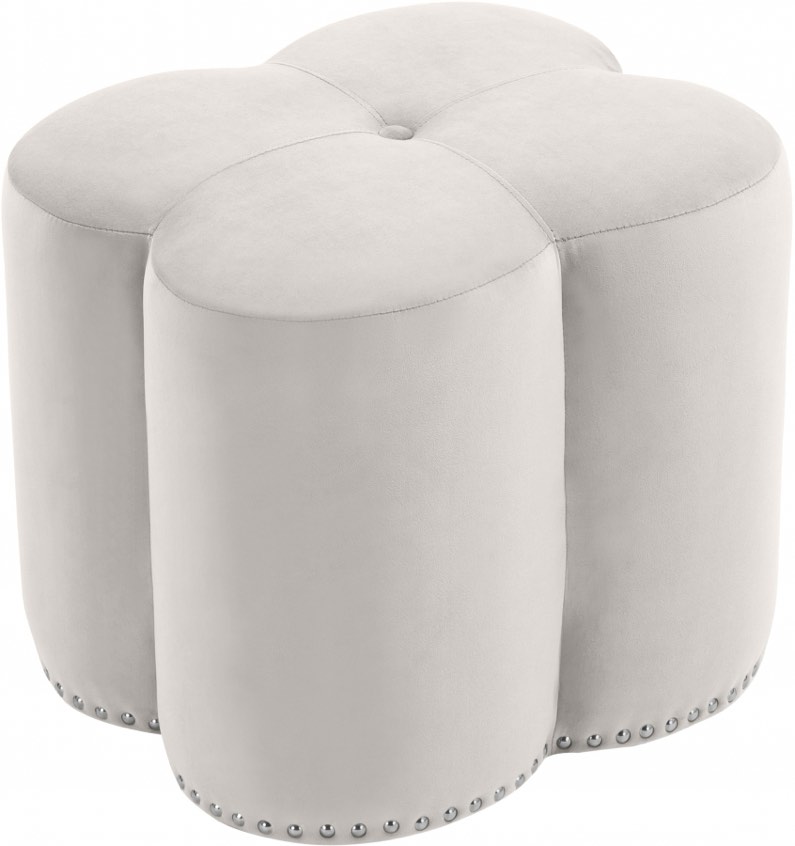 Meridian Furniture Clover Cream Velvet Ottoman