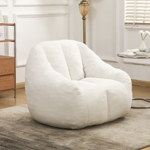 Fluffy Bean Bag Lazy Sofa Chair with Tufted Soft Stuffed Filling & Memory Foam - White