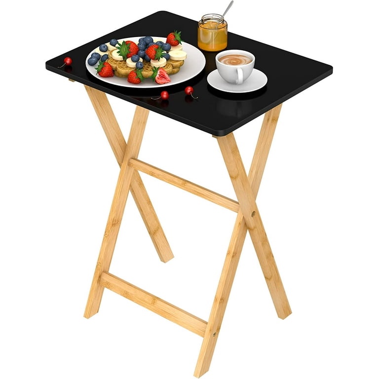 Bambloom Folding TV Tray Table, Portable Sofa Side Table with Waterproof Top, Ideal for Snacks and Meals in Living Room or outdoor, No Assembly Required?Black