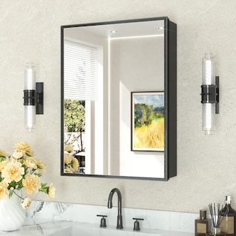 Keonjinn Medicine Cabinets Mirrors 24-in x 32-in Surface/Recessed Mount Brushed Black