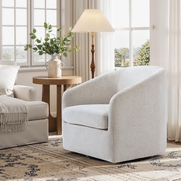 BYBLIGHT William Beige Swivel Chenille Fabric Accent Chair Single Sofa Seating, Upholstered Armchair