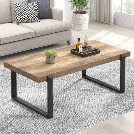 Foluban Rustic Coffee Tablewood And Metal Industrial Cocktail Table for Livin...