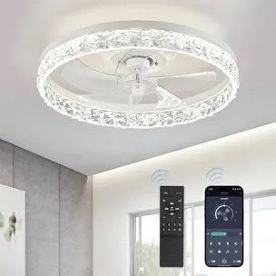 20" Modern Ceiling Fans With Lights And Remote, Dimmable Low Profile Ceiling Fan, Flush Mount Bladeless Ceiling Fan, Stepless Chaely Temperature Change And 6 Speeds