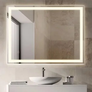 Frameless Front & Back Lighted Anti-Fog Dimmable Lighting Bathroom/Vanity Mirror With Tempered Glass For Wall