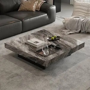42“ Square Coffee Table with Glossy Sintered Stone Table-top, Modern Coffee table with Stainless steel legs for Living Room