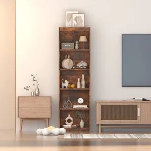 5 Tier Bookshelf, 20 Inches Wide Wooden Storage Shelves,Retro