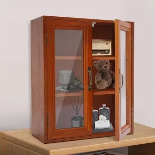 Wood Storage Cabinet 3-Tier Freestanding Double Door Storage Cabinet