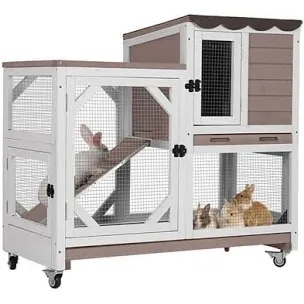 archie & oscar rabbit cage indoor outdoor bunny hutch on wheels, 2 story wood guinea pig cages with 2 deeper pull out trays