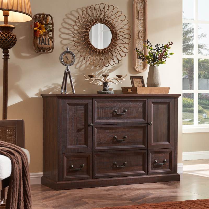 Caeden 47.5" Wide Farmhouse Dresser for Bedroom, Wood Rustic Storage with 5 Drawer
