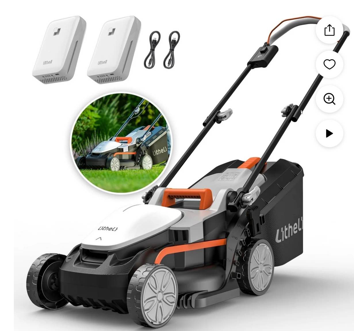 Litheli Cordless Lawn Mower, U20 Series 20V Electric Lawn Mowers, 13 Inch, Adjustment Heights, Light Weight, With 2*2.0Ah Portable Battery, for Garden/Yard/Farm ( Missing 1 Battery and chargers) USED