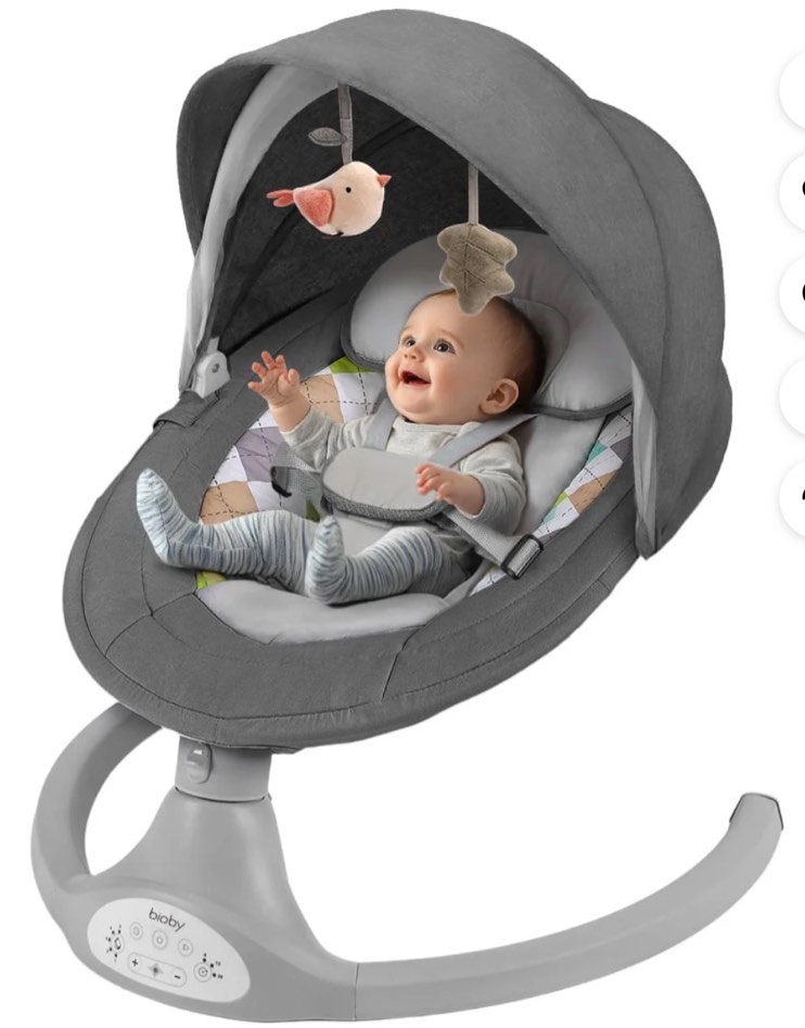 Electric Baby Swing, Bioby Infant Swing Rocker with Remote Control, 5 Sway Speeds, Bluetooth Music, Grey