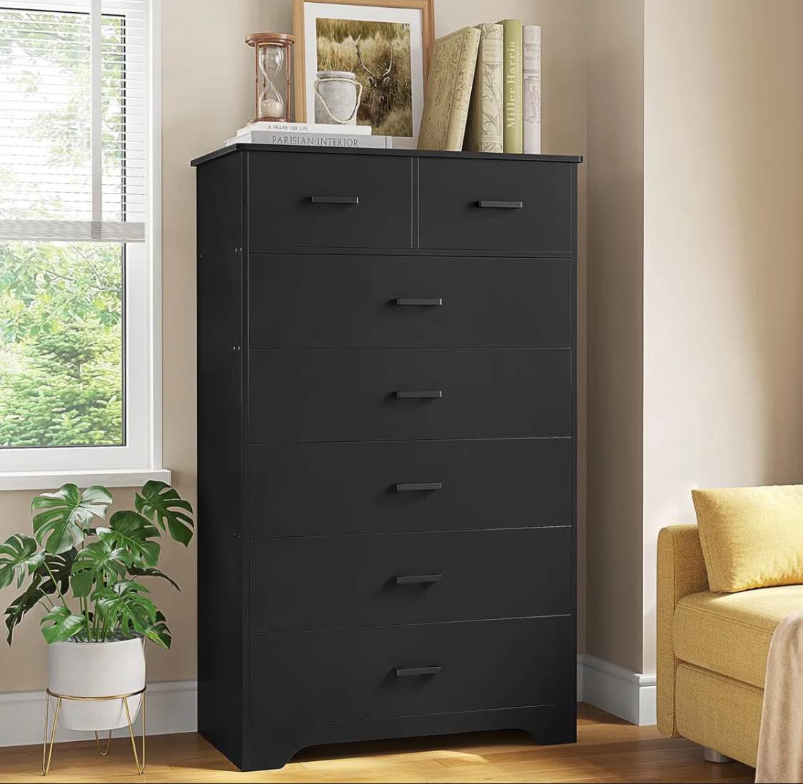 7 drawers dresser for bedroom, 55.7" tall dresser chest of drawers, modern large wood storage dresser organizer with metal handle, vertical dresser for bedroom, living room, nursery