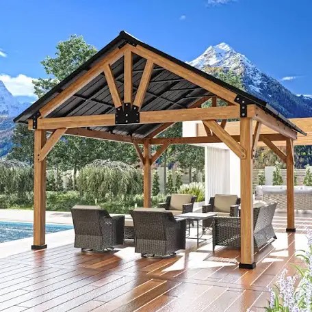 15 Ft. W X 13 Ft. D Solid Wood Hardtop Patio Gazebo