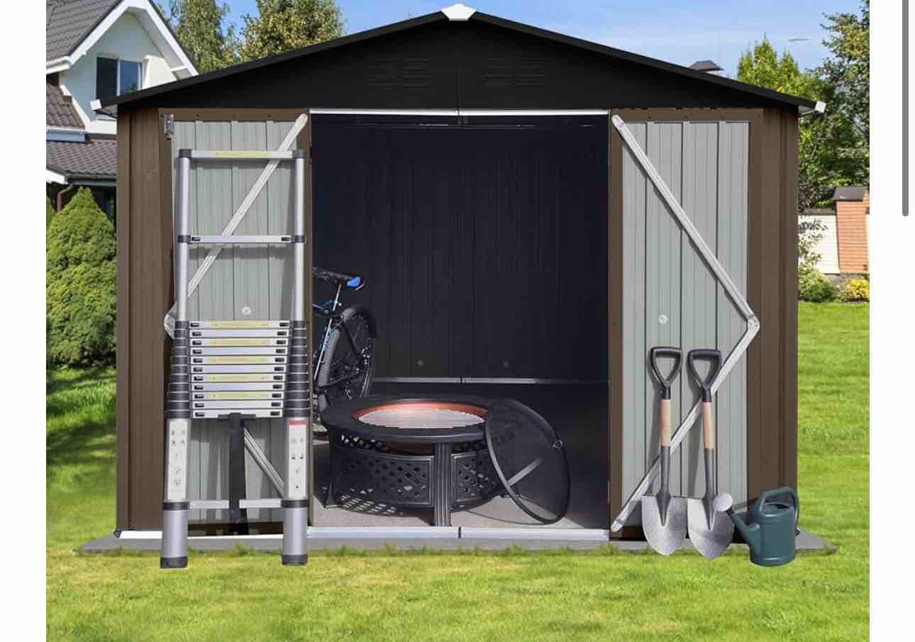 HHOK 10FT x 8FT Outdoor Storage Shed Metal Lockable Garden Shed Steel Anti-Corrosion Storage House Storage shed with Lockable Door for Garden Shed Patio Outdoor Storage Sheds Roof (Incomplete, One box ONLY)
