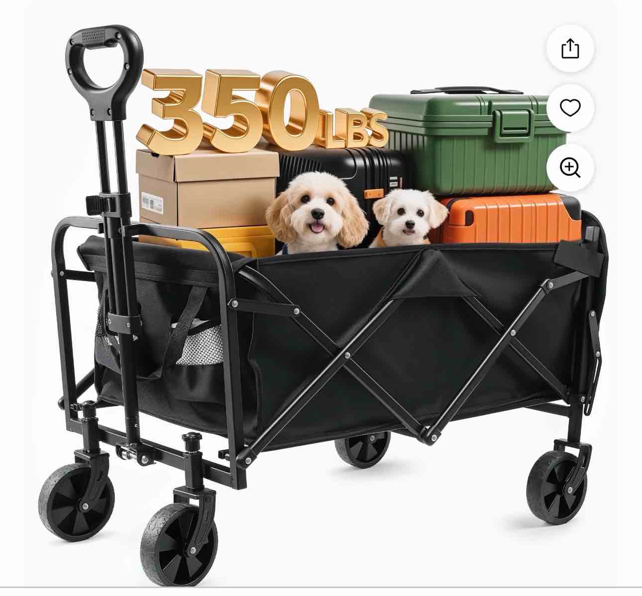 alljoy collapsible wagon folding garden shopping cart foldable utility lounge beach wagon for camping, beach, picnic, shopping, sports, and grocery transport,black