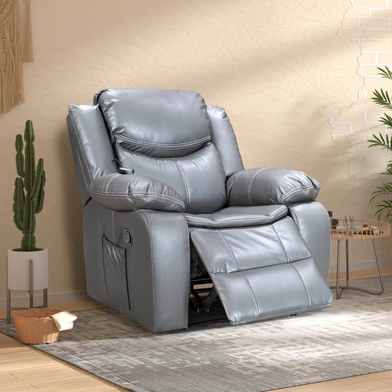 Kokal 37" Wide Modern PU Leather Soft Backrest Manual Recliner with Heat and Massage