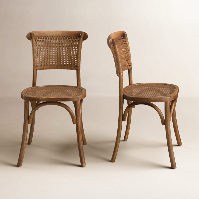 Moe's Home Collection Rattan Elm Dining Chair, Set of 2, Churchill (Light Brown) Churchill Dining Chairs, Light Brown