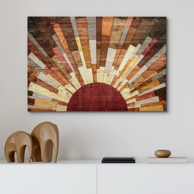 Western Wood Effect Landscape Brown Sun Rays Rustic Decor Southwest Pictures Large Framed Canvas Print Wall Art