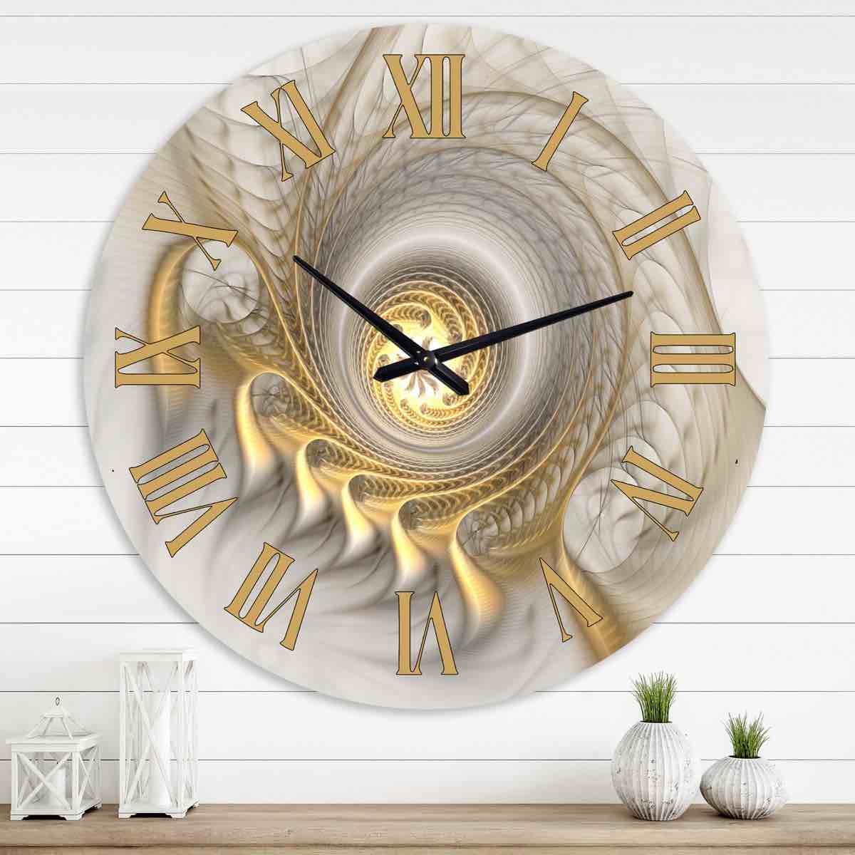 Glowing Fractal With Recursive Curves - Modern wall clock