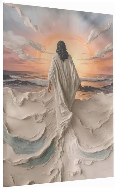 Jesus Walking on Water Canvas Wall Art,Jesus Christian Poster,Divine Light Art,Christian Religious,God Portraits Painting,Church Office Living Room Decor 24x36inch Unframed
