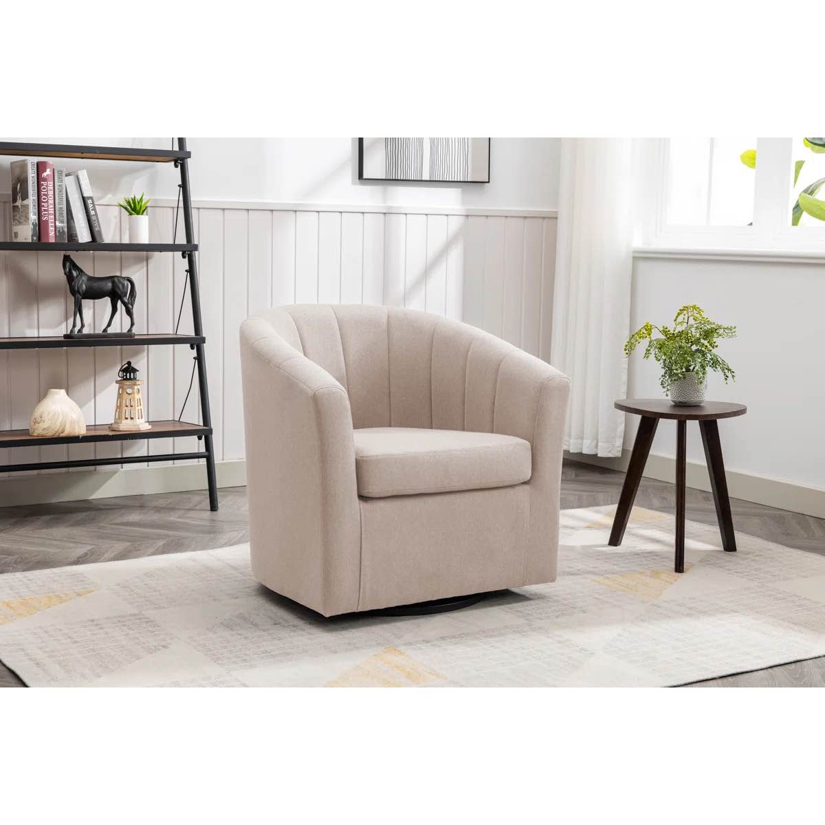 30" Wide Upholstered Swivel Barrel Accent Chair, No Assembly