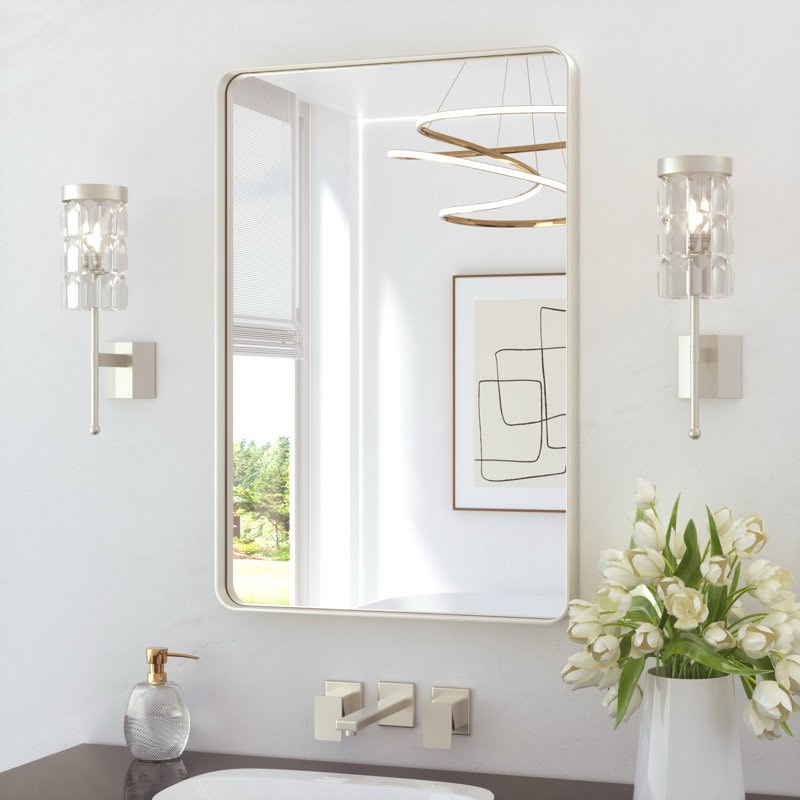 Leaderville 1.2" Thick Aluminum Framed Bathroom Mirror, Decorative Mirror Wall Mirror with Tempered Glass, French Cleat Mounted