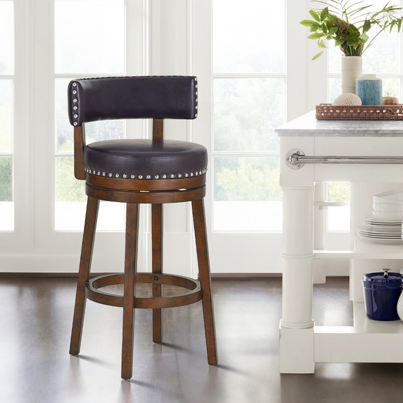 Swivel Upholstered Counter Bar Stool with Solid Wood Frame