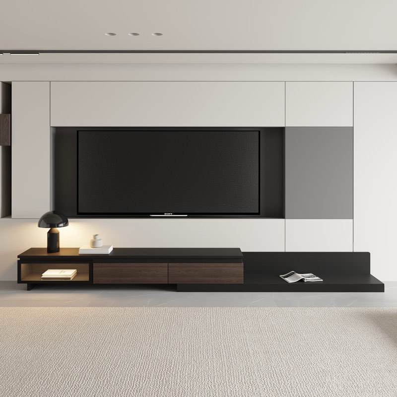Modern Extendable Tv Stand For Tvs Up To 85'' With Storage Drawers And Glass Door Cabinet Led Lights