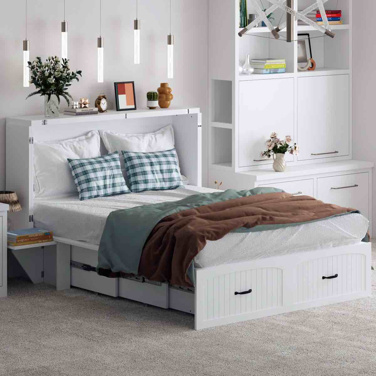Fold Out Murphy Bed With Nightstands And White Finish
