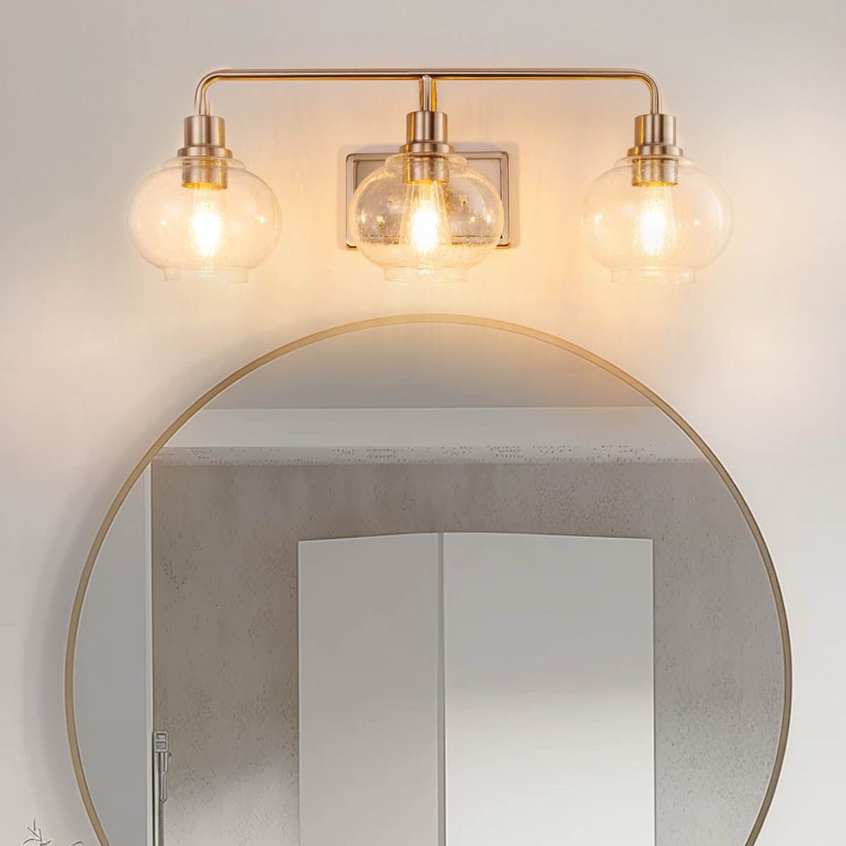 27 In. 3-Light Brushed Nickel Vanity Light With Clear Bubble Glass Shades, Bathroom Wall Sconce For Vanity Or Mirror