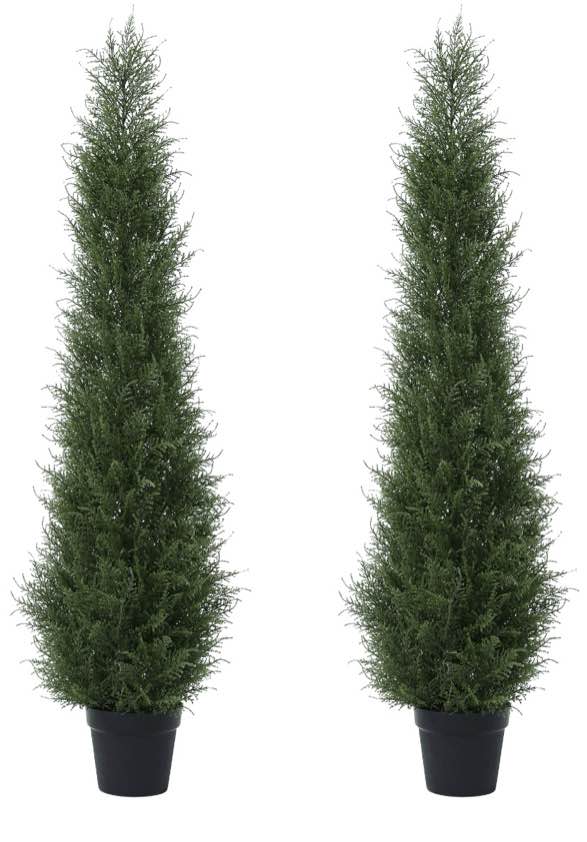 2 Pack 5 ft Artificial Cedar Tree UV Rated , Artificial Christmas Topiary Tree, Pre-Potted Plants for Indoor Outdoor Housewarming Gift Home Decor
