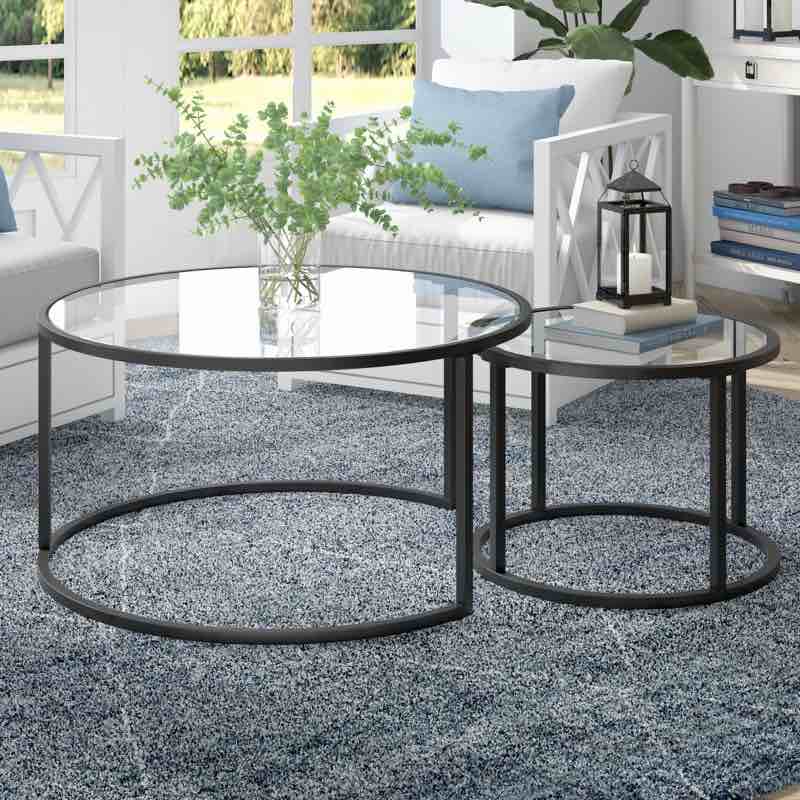 Watson (Set of )Two 35" Glass And Steel Round Nested Coffee Tables By Everly Quinn