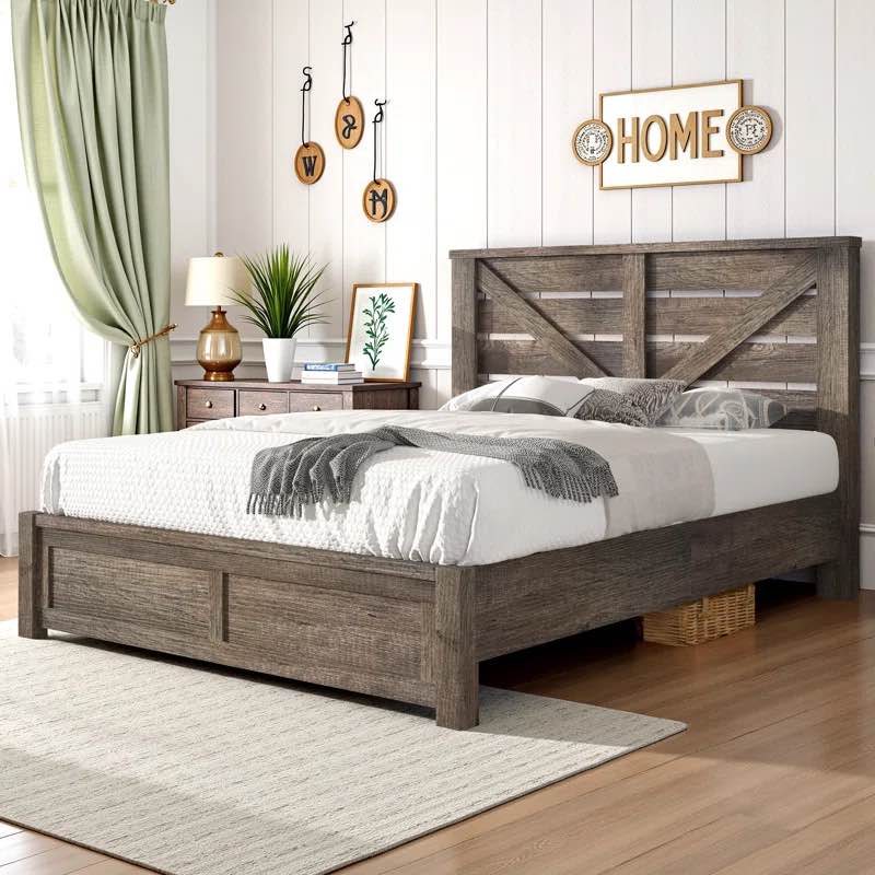 Tryston Farmhouse Full Bed Frame with 49.2" Barn Door Headboard, Gray By Trent Austin Design®