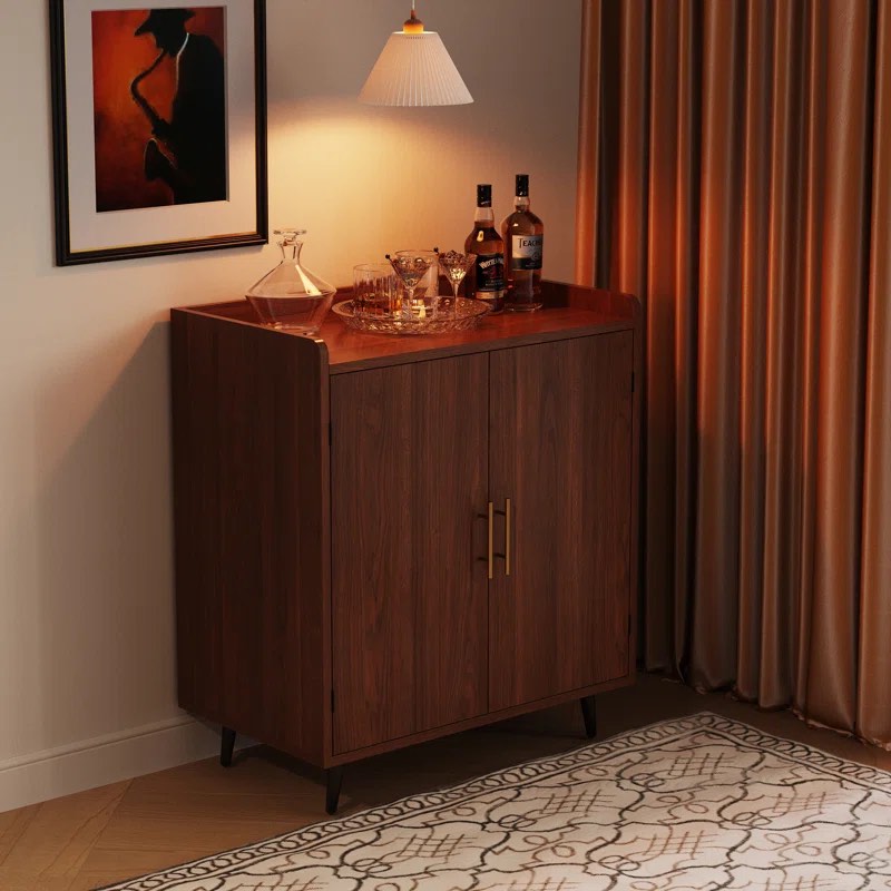31.5'' W×19'' D Mid-Century Style Home Bar Cabinet With Doors, Indoor Mini Bar With Storage For Living Room & Office, Wooden Bar Stand With Wine Rack, Buffet Cabinet For Kitchen & Dining Room By George Oliver