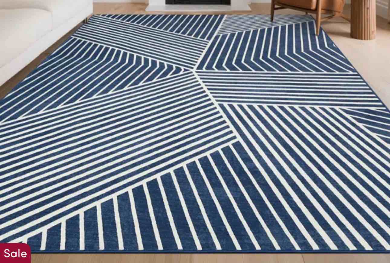 Machine Washable Runner Rug Modern Striped 9' x 12'