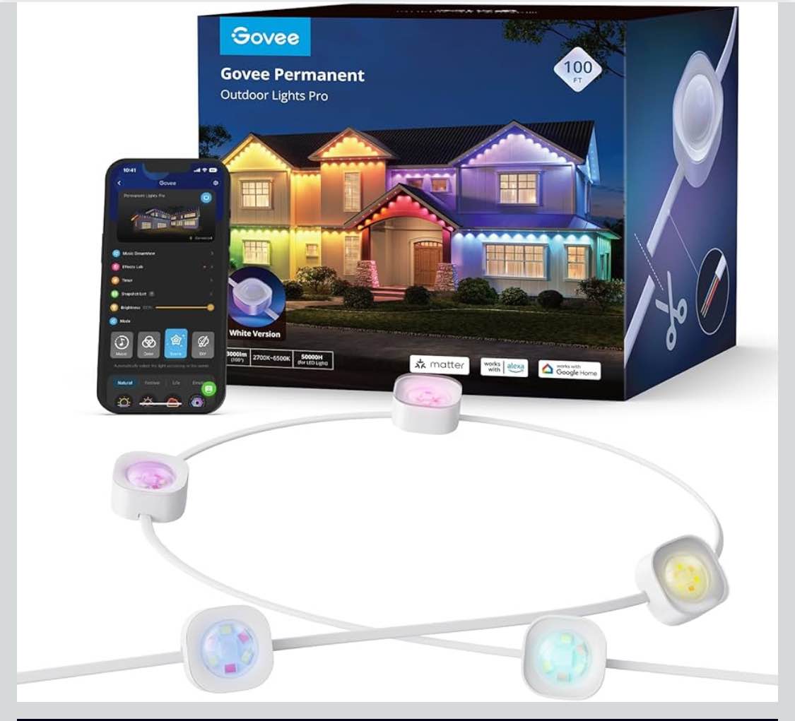 Govee Permanent Outdoor Lights Pro, 200ft with 120 RGBIC LED Lights for Daily and Accent Lighting, 75 Scene Modes for Outdoor Decor, IP67 Waterproof, Works with Alexa, Google Assistant, Matter, White