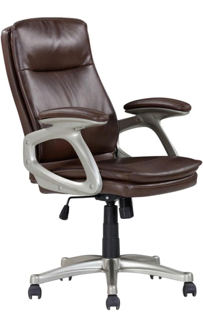 Mid Back Brown Faux Leather Executive Office Chair with Ergonomic Padded Armrests, 360° Swivel, Adjustable Height Gas Lift, Durable Plywood Frame Computer Desk Chair ( similar in stock)